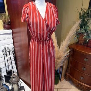 Charlotte Russe Red & White Striped Jumpsuit